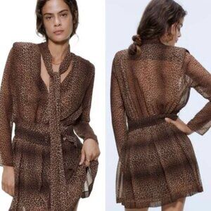 Zara Leopard Print dress with belt and scarf attached